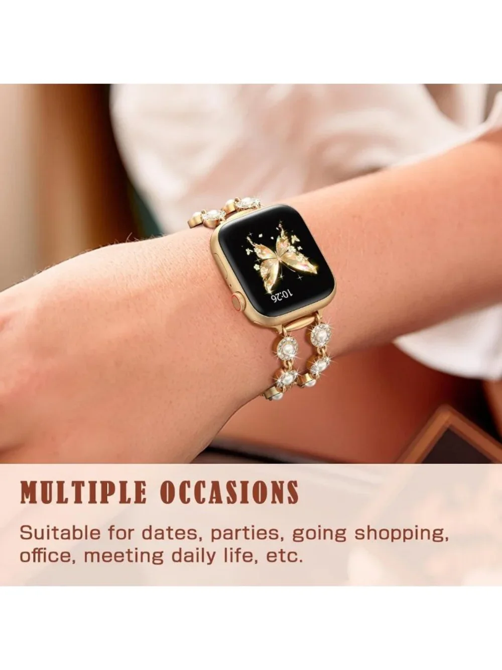 Elegant Beaded Pearl Bands for Apple Watch 38mm-46mm, Stylish Wrist Straps for